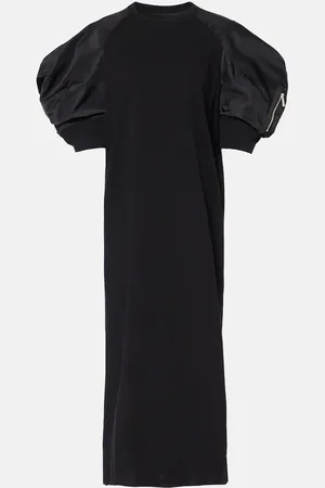 SACAI Puff-sleeve cotton-blend jersey midi dress
