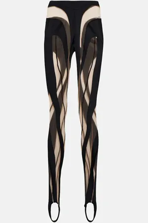 MUGLER Paneled mesh and jersey leggings