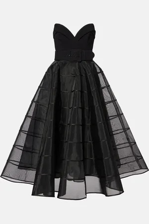 Rebecca Vallance Marcella striped tulle-trimmed gown