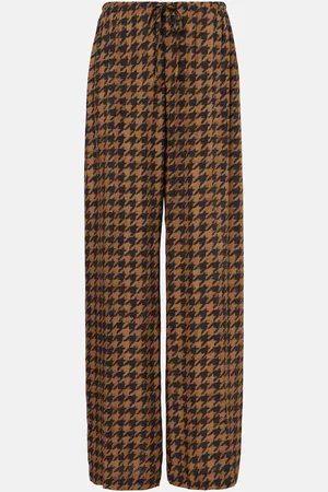 DRIES VAN NOTEN Houndstooth satin straight pants