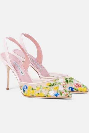 Manolo Blahnik Jardoline 90 leather-trimmed slingback pumps