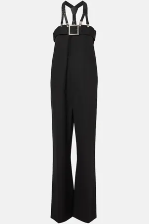Jean Paul Gaultier Leather-trimmed virgin wool jumpsuit