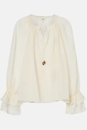 Chloé Gathered silk georgette blouse