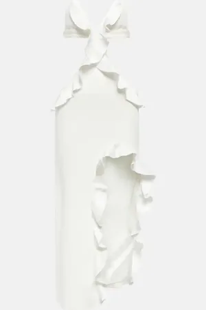 DAVID KOMA Ruffle-trimmed asymmetrical cutout midi dress