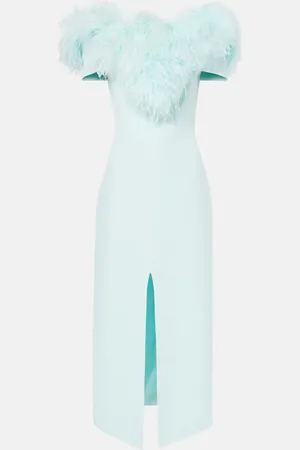 DAVID KOMA Off-shoulder feather-trimmed midi dress