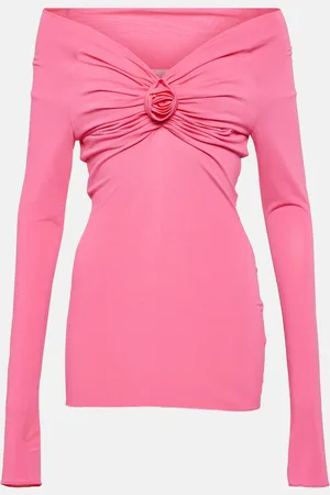 BLUMARINE Floral-appliquÃ© off-shoulder jersey top