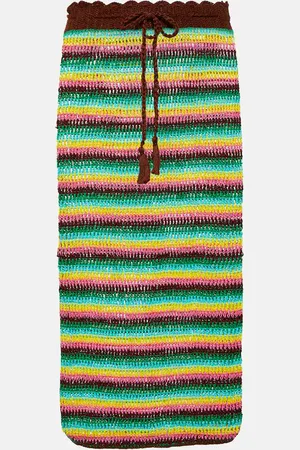ANNA KOSTUROVA Striped crochet cotton midi skirt