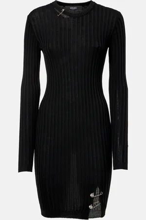 VERSACE Safety Pin ribbed-knit minidress
