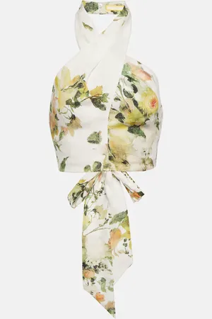 Erdem Floral linen halterneck top