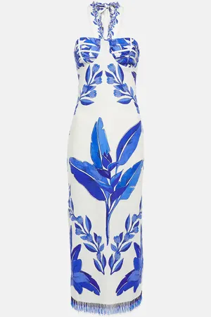 Farm Rio Printed halterneck linen maxi dress