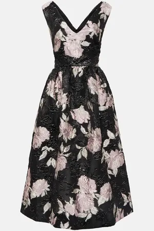 MONIQUE LHUILLIER Floral jacquard midi dress