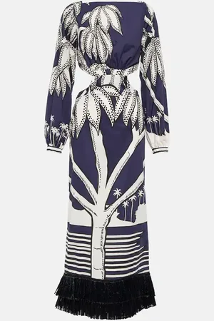 JOHANNA ORTIZ Printed fringe-trimmed cotton maxi dress