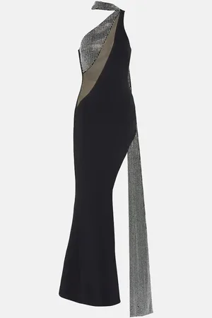 DAVID KOMA Crystal-embellished scarf gown