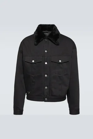 Prada Shearling-trimmed denim jacket