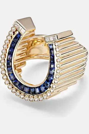 Marie Lichtenberg Horseshoe 18kt ring with diamonds and sapphires
