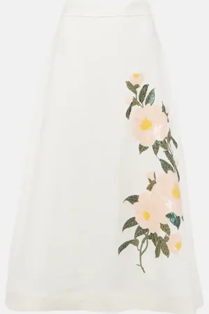 ZIMMERMANN Natura embellished linen organza midi skirt