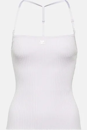 Courrèges Logo halterneck ribbed-knit tank top