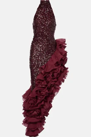 ROTATE Ruffled sequined midi dress
