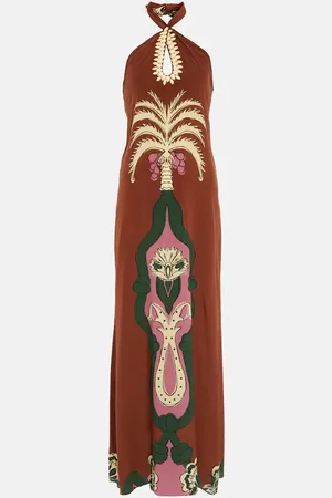 JOHANNA ORTIZ Embroidered crÃªpe de chine maxi dress