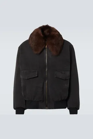 Prada Shearling-trimmed cotton bomber jacket