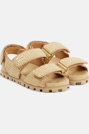 Miu Miu Logo leather-trimmed raffia sandals
