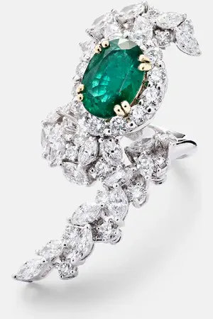 Yeprem Reign Supreme 18kt white gold ring with emerald and diamonds