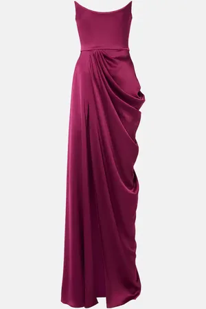 ALEX PERRY Draped satin crÃªpe bustier gown