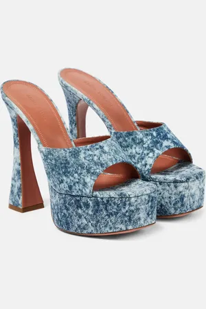 Amina Muaddi Dalida denim platform mules