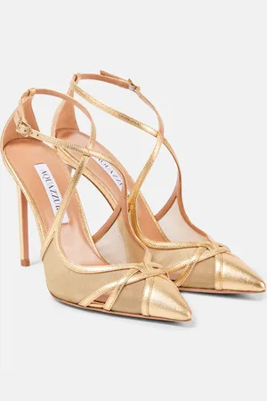Aquazzura Shear 105 metallic leather and mesh pumps