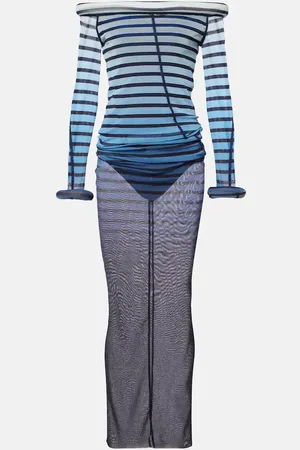 Jean Paul Gaultier Striped semi-sheer tulle maxi dress