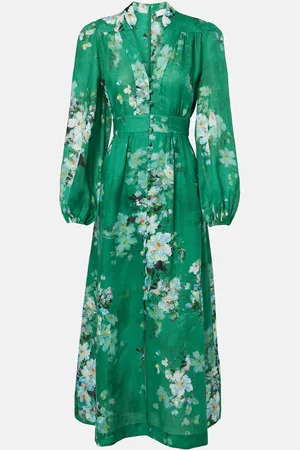 ZIMMERMANN Everley Plunge floral linen midi dress