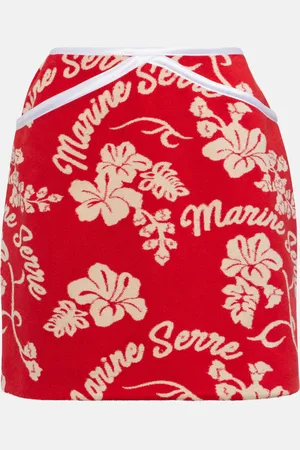 Marine Serre Leather-trimmed jacquard miniskirt