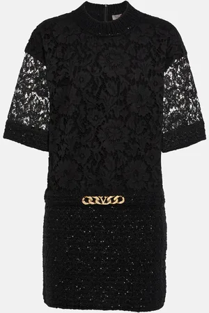 VALENTINO VLogo Chain bouclÃ© and lace minidress