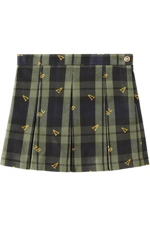 VERSACE Pleated Tartan cotton jacquard skirt