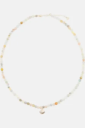 Sydney Evan Clam Shell Small 14kt gold necklace with diamonds and morganite