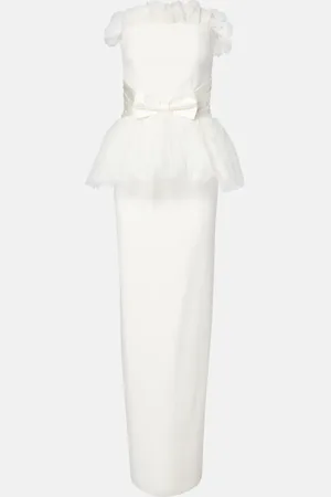 Alessandra Rich Peplum lace-trimmed cady bustier gown