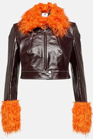 Marine Serre Faux fur-trimmed leather jacket
