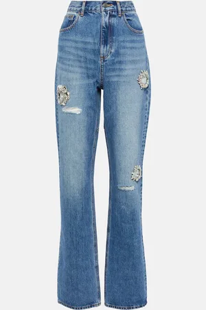 AREA Distressed embellished bootcut jeans