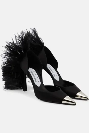 AREA X Sergio Rossi Amazona feather-trimmed denim pumps