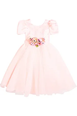 MONNALISA Floral-appliquÃ© embellished tulle dress