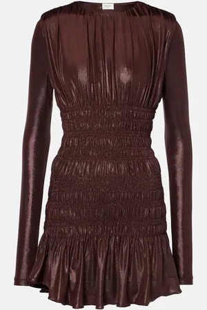 Saint Laurent Smocked lamÃ© jersey minidress