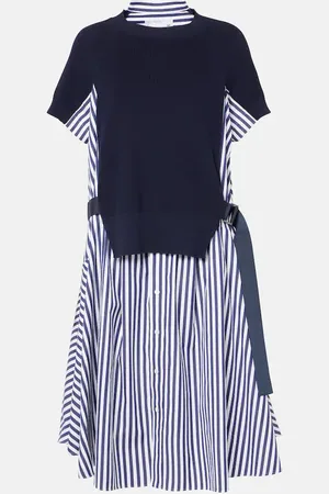 SACAI Striped cotton midi dress
