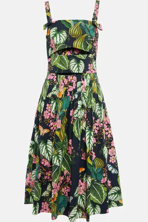 Oscar de la Renta Printed cotton-blend poplin midi dress