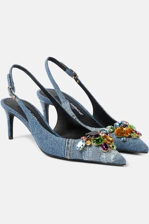 Dolce & Gabbana Embellished denim slingback pumps
