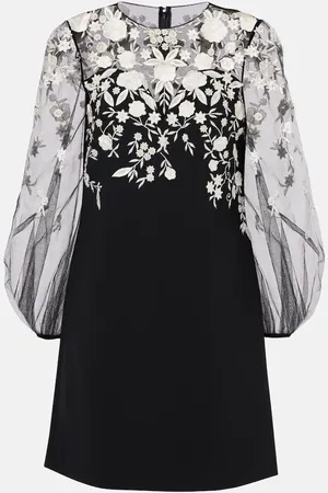 Carolina Herrera Embroidered puff-sleeve minidress