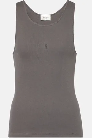 Saint Laurent Cassandre ribbed-knit cotton tank top