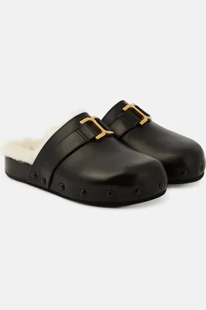 Chloé Marcie leather and shearling slippers