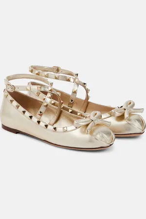 VALENTINO GARAVANI Rockstud metallic leather ballet flats