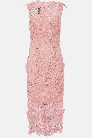 MONIQUE LHUILLIER Floral lace guipure midi dress