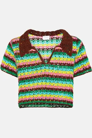 ANNA KOSTUROVA Striped crochet cotton polo shirt
